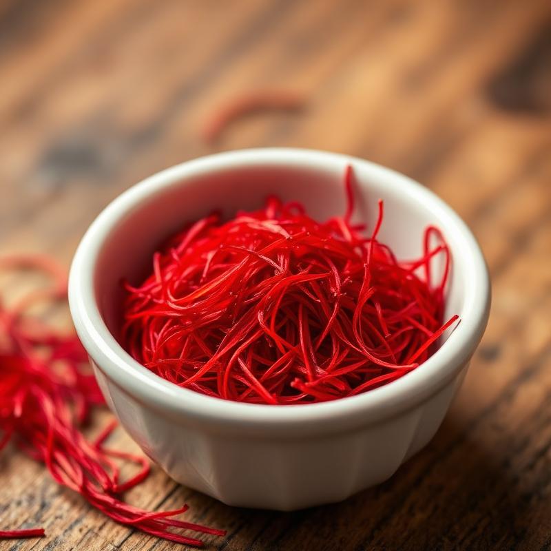 Kesar — red saffron threads in a small bowl
